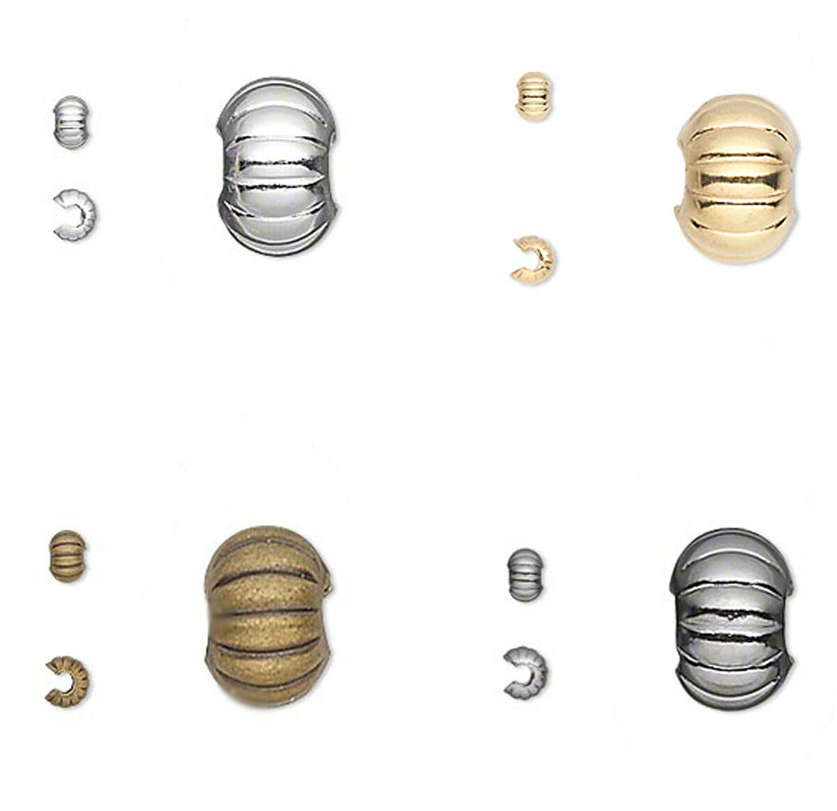 50 Corrugated Crimp Tube Bead Covers 3mm 4mm 5mm Gold  Silver  & Gunmetal Plated