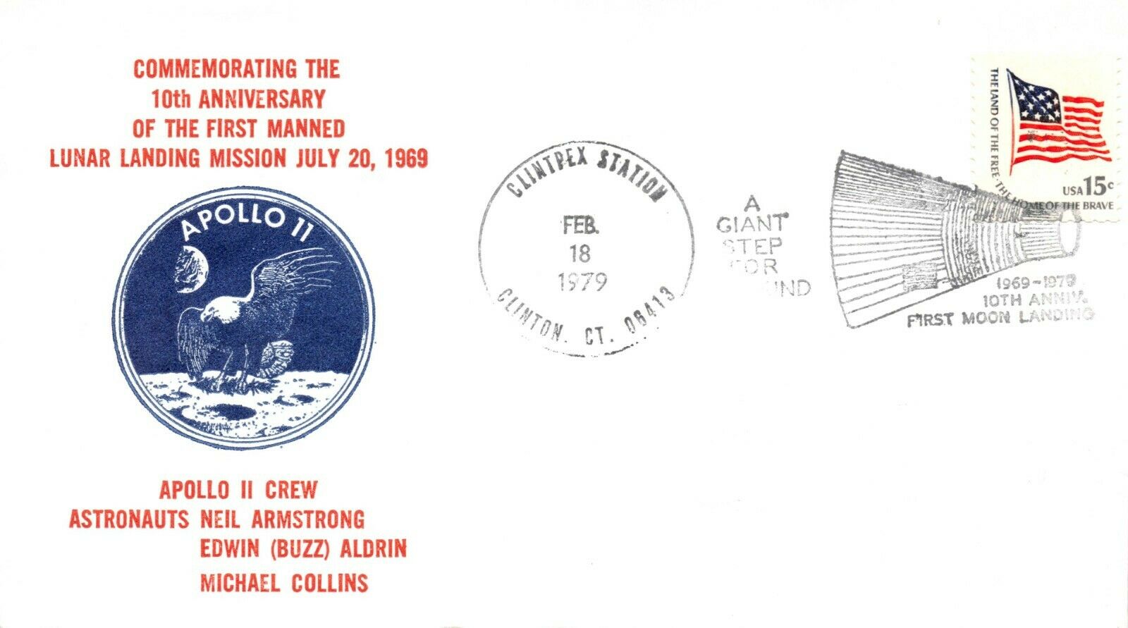 Apollo 11 10th Anniv. Clintpex, Ct. Cancel 2/18/79 Patch Cachet - Stamp Sc#1597
