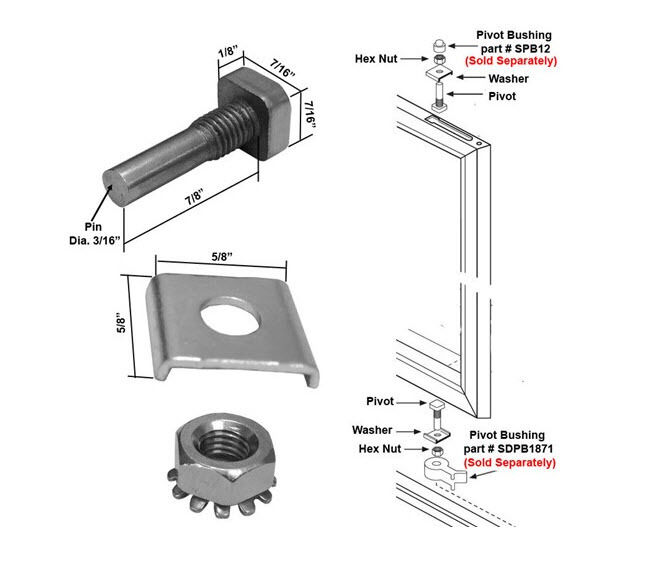 Shower Door Stainless Steel Pivot Pin W/ Hex-nut & Washer For Pivot Shower Doors