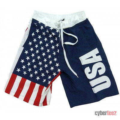 American Flag Board Shorts Usa Mens Swim Trunks Patriotic Stars & Stripes S-3xl